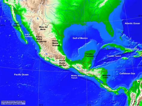 Central America Physical Map - A Learning Family