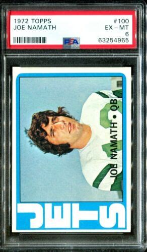 1972 Topps 100 Joe Namath NY Jets PSA 6 EX MT HOF Broadway Joe SB