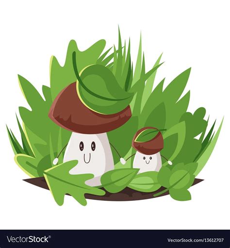 Cartoon Style Of Big And Small Forest Mushrooms Vector Image On