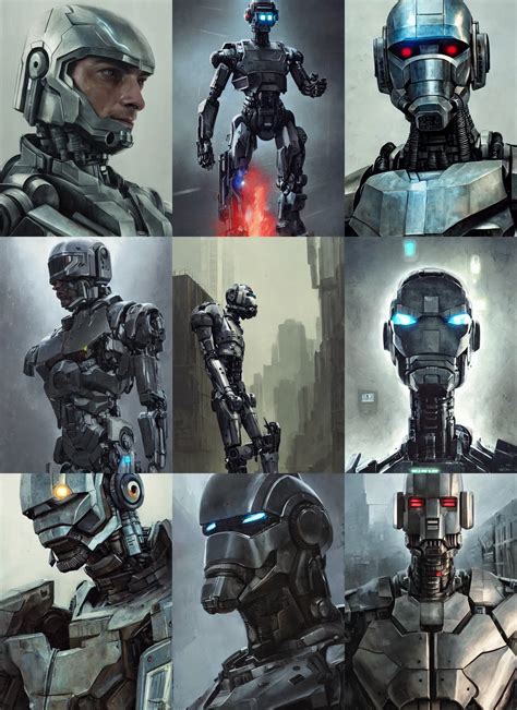 Krea Portrait Of Joel Kinnaman As Chappie Mechanized Police Infantry