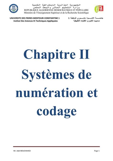 Chapitre 2 SYSTEMES DE NUMERATION ET CODAGE Pdf