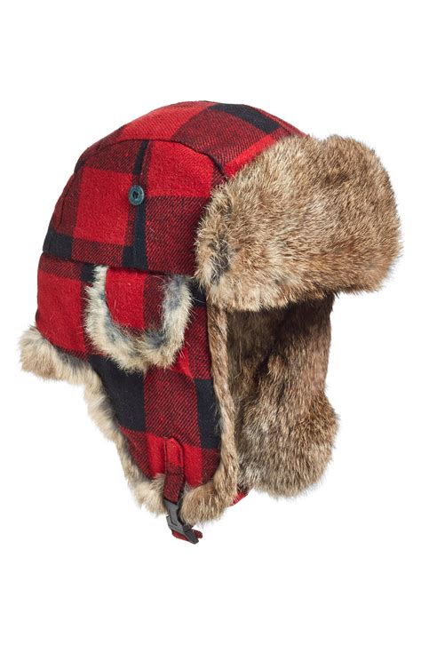 Woolrich Plaid Aviator Cap With Genuine Rabbit Fur Trim Nordstrom