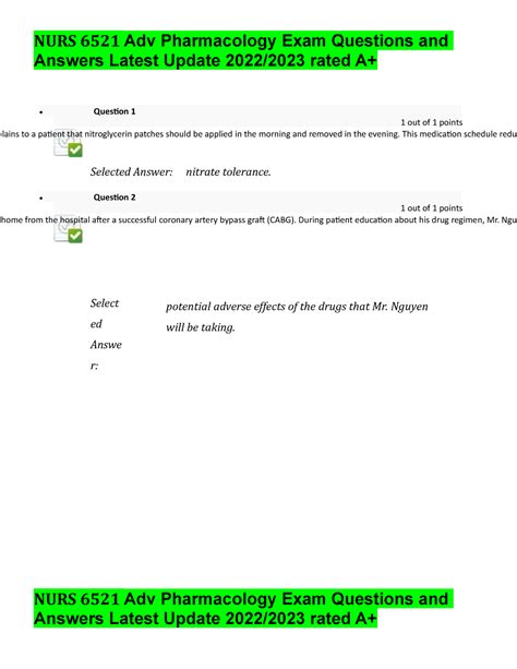 Advanced Pharmacology Midterm Sample Study Guide Question Out