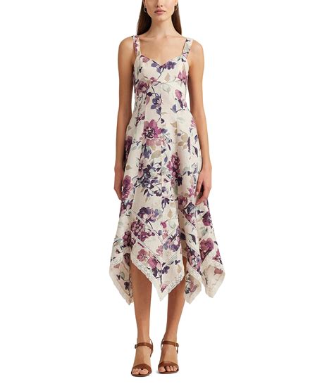 Lauren Ralph Lauren Floral Sleeveless V Neck Fit And Flare Midi Dress