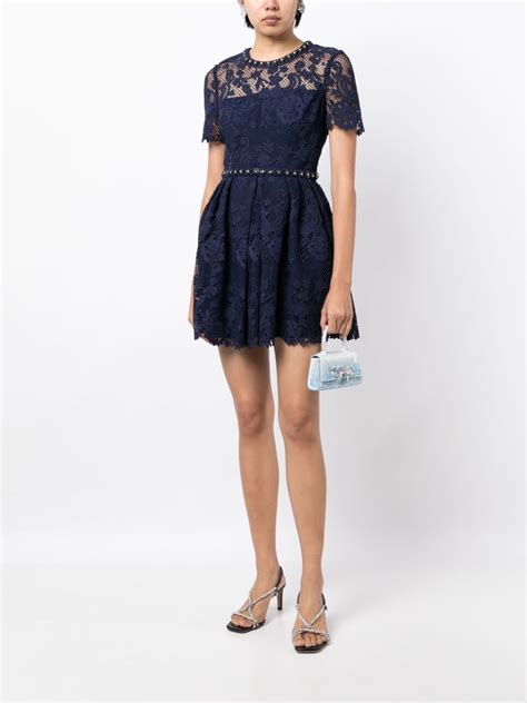 Self Portrait Guipure Lace Embellished Dress Blue Farfetch