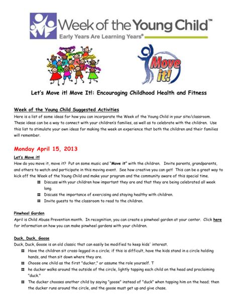 Week Of The Young Child Suggested Activities