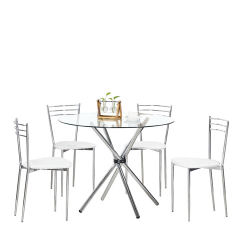 Round Small Silver Stainless Steel Legs 4 Seater Glass Dining Table Round Dining Table And