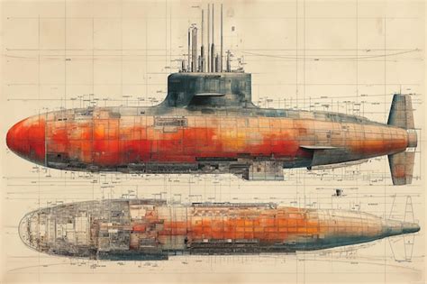 Premium Photo | A detailed drawing of a red submarine depicted in a ...