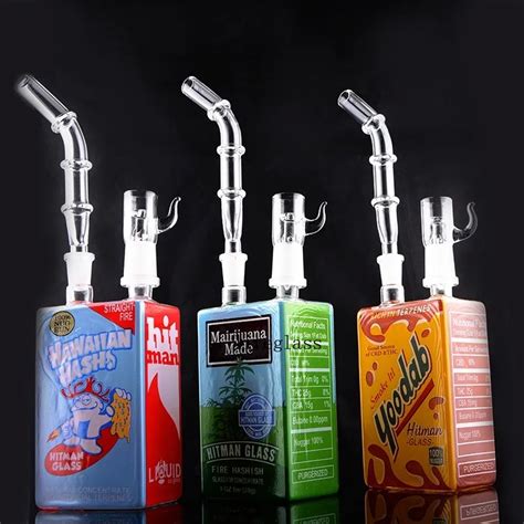 Mini Cute Juice Box Diseñado Heady Glass Bongs Para Hookah Dab Rigs Small Bong Recycler Bubbler