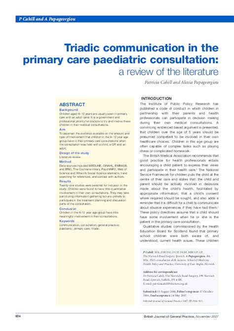 Pdf Triadic Communication In The Primary Care Paediatric Consultation