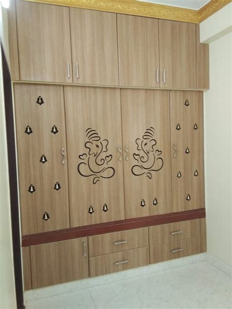 Wood 4 Door Modular Designer Wardrobe Without Mirror With Locker At