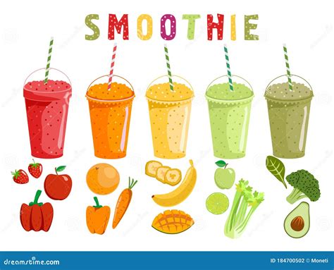 Smoothie Fruits And Vegetables Cartoon Smoothies In A Flat Style Stock