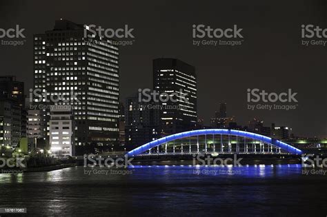 Tokyo Neon Night Eitaibashi Bridge Sumidagawa Waterfront Highrise