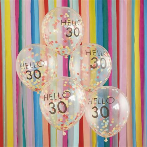 5 Hello 30 Milestone Balloons Brights