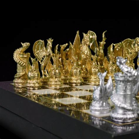 Dragon Chess Set With Chessboard Dragon Figures Chess Pieces Etsy