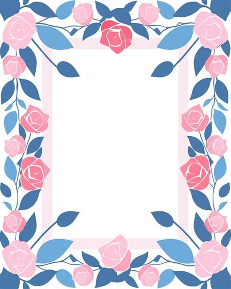 Premium Vector Frame With Pink Roses And Blue Leaves