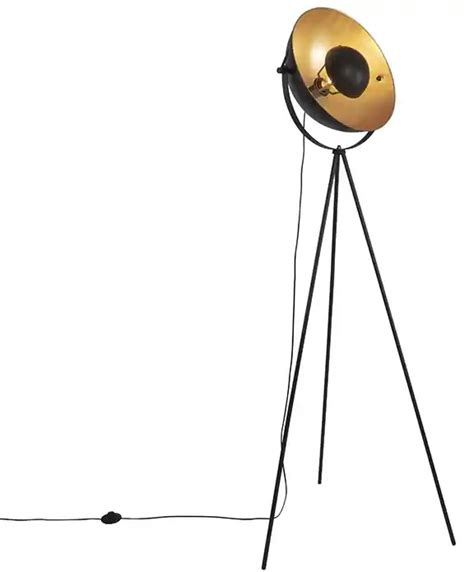 Vloerlamp Zwart Met Goud 42 Cm Verstelbaar Tripod Magnax Industriele