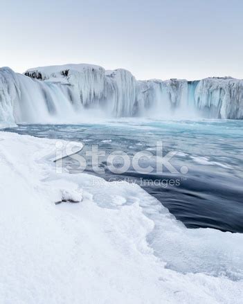 Godafoss Waterfall Frozen In Winter, Iceland Stock Photo | Royalty-Free ...