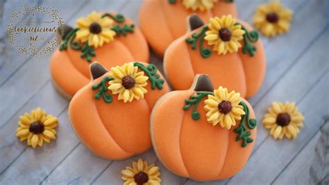 How To Make Pretty Pumpkin Cookies With Sunflower Youtube