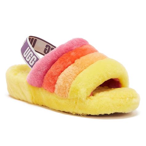 UGG Rubber UGG Fluff Yeah Pride Stripes Womens Yellow Slippers - Lyst