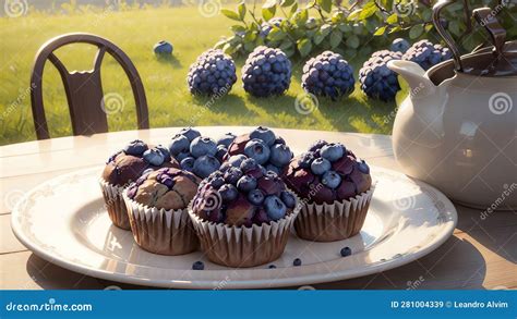 Blueberry Muffins On A Cooling Rack Ai Generated Stock Illustration