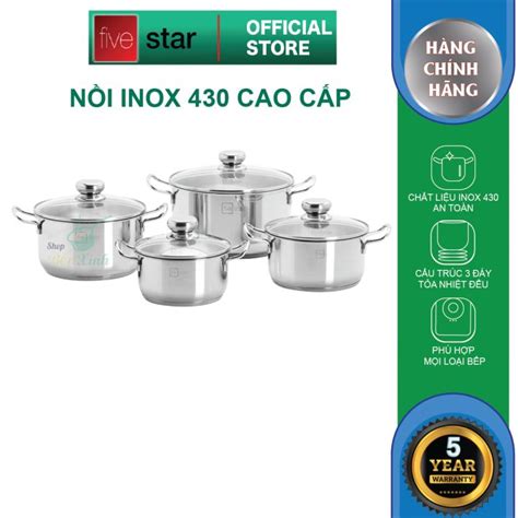 Bộ nồi 3 đáy inox 430 FiveStar Standard 4 món nắp kính FS08CG,sử dụng ...
