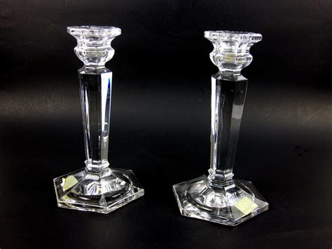 Vintage Mikasa Clear Crystal Candlestick Holders Set Of Two Etsy Crystal Candlesticks