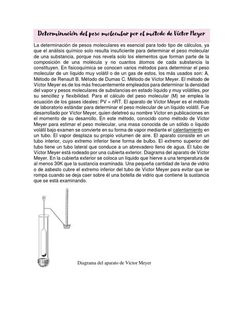 Determinación Del Peso Molecular Por El Método De Víctor Meyer Pdf Moléculas Líquidos