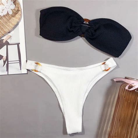 High Waist Bandeau Thong Bikini Swimwear Set Bluefleur