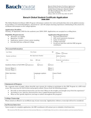 Fillable Online Zicklin Baruch Cuny Baruch Global Student Certificate