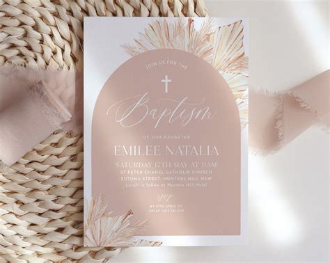 Pink Girls Christening Invitation Boho Baptism Invitation Template P Paperminx