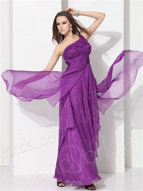 A Line One Shoulder Floor Length Dress Chiffon Evening Dresses Purple Evening Dress Evening