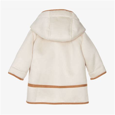 Chloé Girls Ivory Faux Shearling Hooded Coat Childrensalon