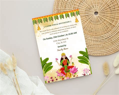 Shree Laxmi Pooja Digital Invitation Card Varamahalakshmi Vratham Invitation Editable Lakshmi