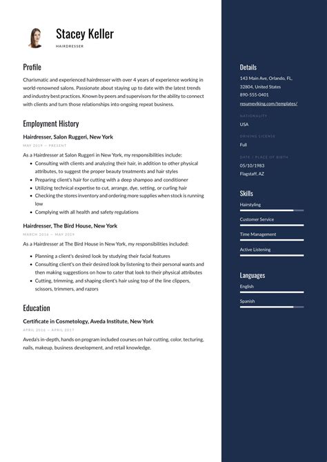 Hairdresser Resume Examples Pdf S