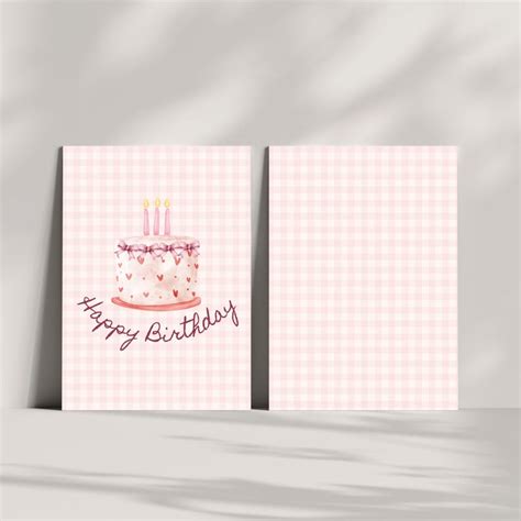 Pink Bow Birthday Card for Her - Aesthetic Digital Download With Vichy