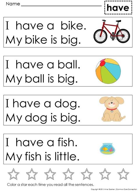 Kindergarten Sentences Using Sight Words