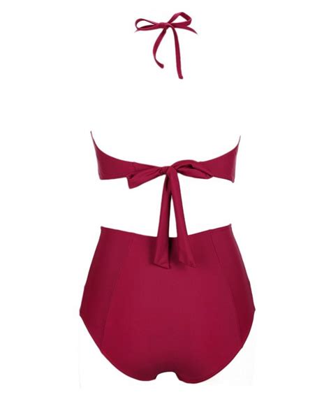 Halter High Waist Bikini Cross Bandage Wrap Swimsuit For Women Winered CO180344K32