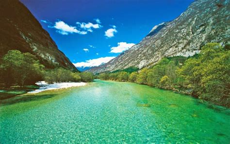 Mountains Greenery Trees Forest Lake Bovec Slovenia Bovec Slovenia Hdr