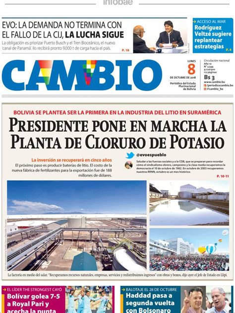 Cambio Bolivia 8 De Octubre De 2018