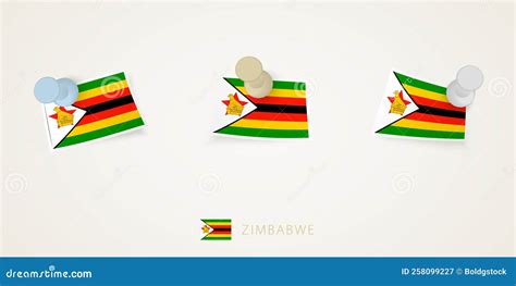 Pinned Flag Of Zimbabwe In Different Shapes With Twisted Corners