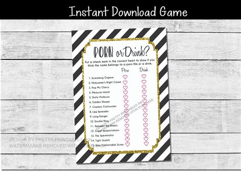 Porn Or Drink Game Printable Printable Bachelorette Party Game Hen Party Game Fun Game For