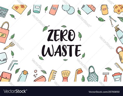 Zero Waste Horizontal Banner With Hand Drawn Icons