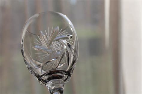 Vintage Fine Cut Lead Crystal Stemware Set Of Six Wine Glasses Czech