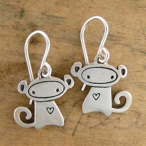 Monkey Earrings Sterling Silver Monkey Earrings - Etsy