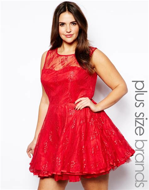 Lyst Ax Paris Plus Size Lace Skater Dress In Red