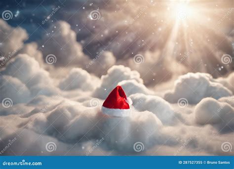 Angelic Christmas Hat In Paradise With Many Cloudsxmas Background