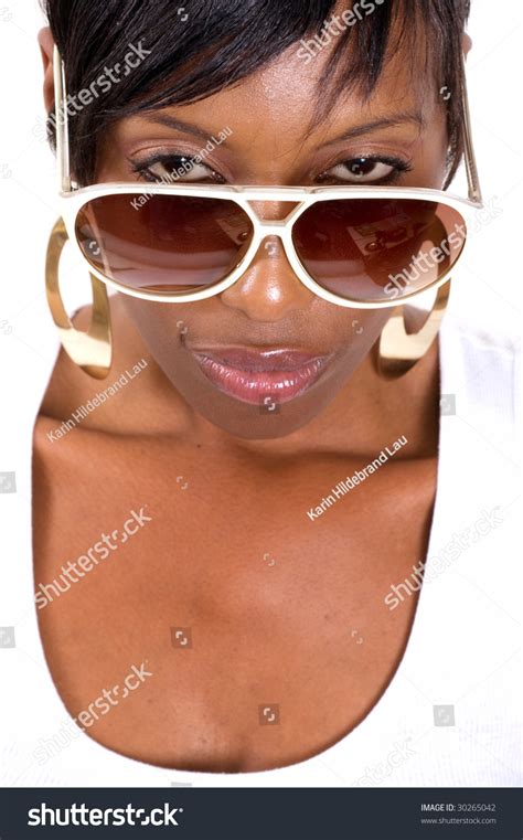 Young African American Woman Wearing Sunglasses Isolated On White Stock