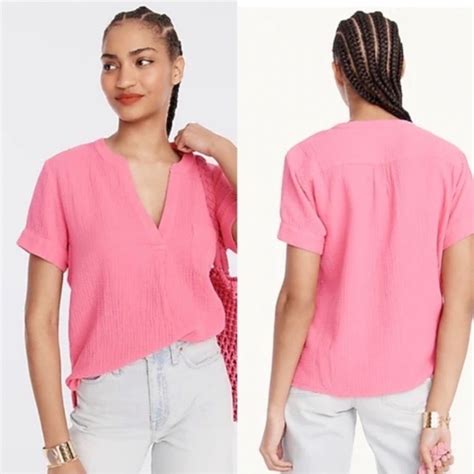 J Crew Tops J Crew Vneck Soft Gauze Popover Top Pink Poshmark