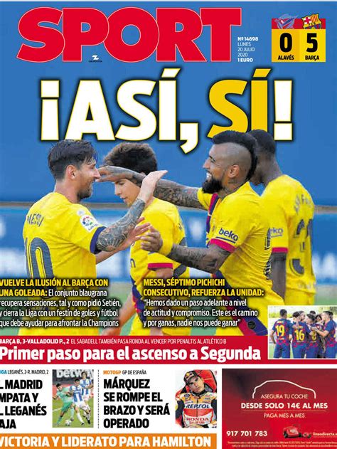 La Portada Del Diario Sport 20 06 2020